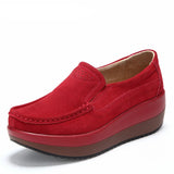 Autumn Shoes Platform Shoes Cow Suede Leather Flats Thick Sole Women's Loafers Moccasins MartLion Red 35 