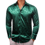 Luxury Shirts Men's Silk Satin Black Stripes  Long Sleeve Slim Fit Blouses Trun Down Collar Tops Breathable Clothing MartLion 692 S 