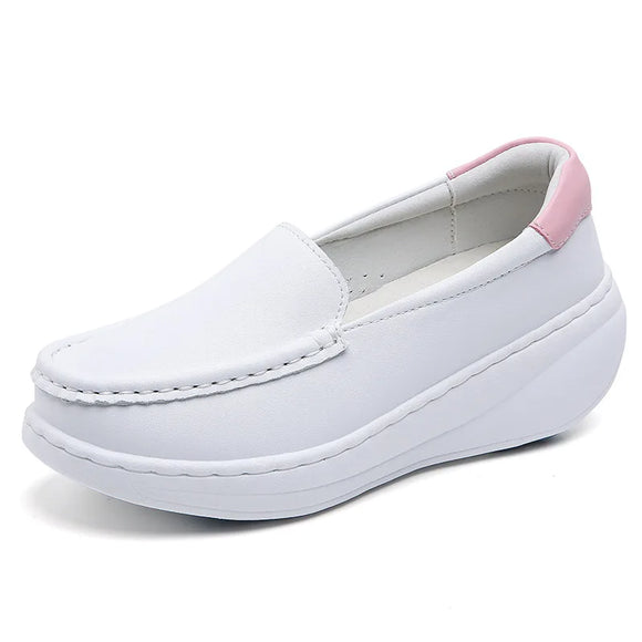 Foreign trade nurse shoes women's leather breathable soft thickened soles small white medical work MartLion Pink 34 