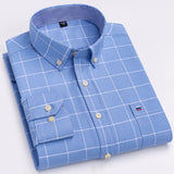 Men's 100% Cotton Plaid Checkered Long Sleeve Oxford Shirt Front Patch Chest Pocket Button-down Striped Versatile Casual Mart Lion L501 43 