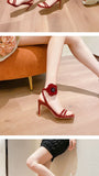 Ankle Strap Thin Band High Heels Flower Decorated Ankle Women's Pumps Party Shoes Buckle Ladies Bridal Mart Lion   