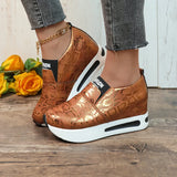 Leopard Print Loafers Shoes Women Spring Slip-On Hidden Heels Sneakers Pu Leather Chunky Platform Sports Ladies MartLion   