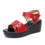 platform sandals women shoes summer high heels wedge ladies waterproof beach office MartLion Red 35 