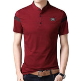 Summer Men's Short Sleeve T-shirts Slim Stand Collar Polo Shirt Korean Style Thin Pullover Casual Paster Deco Clothing MartLion Red M 