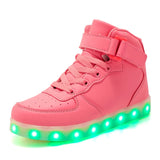 Kids Led USB Charging Shoes Glowing Sneakers Children Hook Loop Luminous for Girls Boys Skateboard High Top Running Sports MartLion Pink 25 