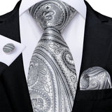 Gray Striped Paisley Silk Ties For Men's Wedding Accessories 8cm Neck Tie Pocket Square Cufflinks Gift MartLion SJT-7685  