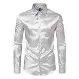 Men's Black Satin  Dress Shirts  Silk Smooth Shirt Solid Wedding Party Prom Casual Shirt  Office MartLion C30 Light Gray US S 