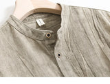 Men's Cotton Linen Shirts Henley Long Sleeve Casual Cotton MartLion   