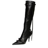 Women High Heels Boots Pointed Toe Stilettos Knee High Ladies Rivet Retro Pumps Cosplay Ankle Mart Lion   