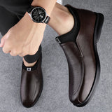 Genuine Leather Shoes Flat Slip-on Leather Men's Casual Senior Footwear Mid Top Loafers Black and Brown MartLion   