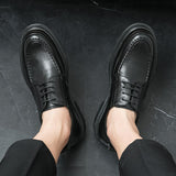 Split Leather Shoes Men's Dress Shoes Thick Sole Big Oxfords British Lace Up Formal Footwear Mart Lion   