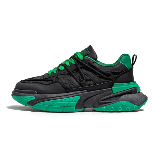  Autumn Winter Black Green Sneakers Men's Breathable Leather Casual Lace-up Platform Hip-hop MartLion - Mart Lion