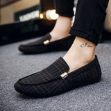 Men's Slip-On Canvas Shoes Loafers Breathable Sneakers Casual Soft Non-slip Driving Flats Black Mart Lion   