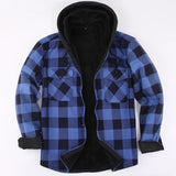 Mens Green Hooded Plaid Winter Shirt Jacket Casual Fleece Lined Warm Shirt Long Sleeve MartLion Blue US Size XXL 