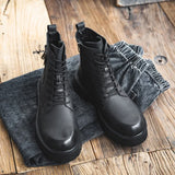 Men's Platform Boots Black Non-slip Riding Boots British  Top Men Casual Shoes Soft Leather Men Outdoor Winter Boots MartLion black 39 