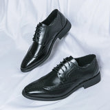 Men's Genuine Leather Oxford Derby Handmade Brogue Shoes Office Formal Wedding Luxury Dress MartLion   