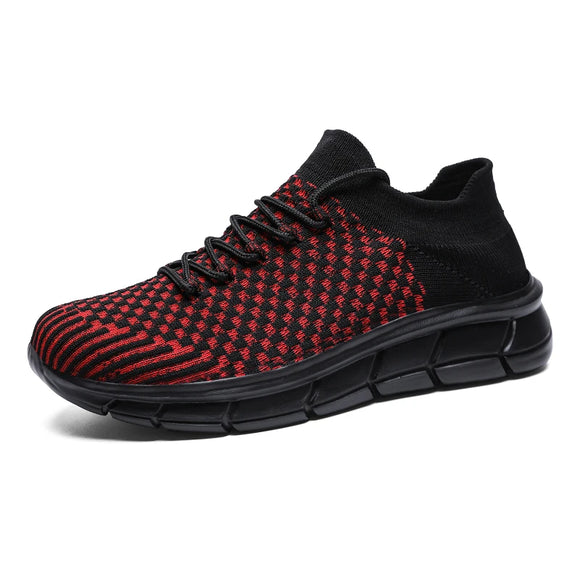 Men's Casual Shoes Mesh Lace Up Lightweight Breathable Sports Tennis Femino Zapatos Outdoor Walking MartLion Black red 36 