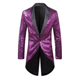 Shiny Gold Sequin Glitter Embellished Blazer Jacket Men's Nightclub Prom Suit Blazer Homme Stage Clothes For singers Mart Lion Purple L 