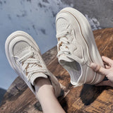 Sneakers Women Genuine Leather Shoes Young Ladies Casual Height White Thick Sole MartLion   