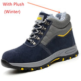 winter safety shoes men's anti puncture high top warm anti smashing Steel toe cap sneakers Slip-resistant work boots MartLion Blue With Plush 36 