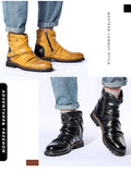 Retro Boots Western Cowboy Men's Army Casual Leather Pleated Western Vintage Chelsea Yellow Mart Lion   