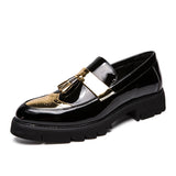 Golden Brogue Shoes Loafers Men's Platform Leather Wedding Party Dress Shoes Slip-on Casual MartLion Golden 6903 37 