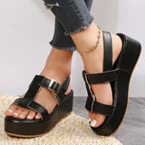 Summer Platform Wedge Strappy Sandals Women Round Toe Cross Tied Height Increase Open Toe Mart Lion   