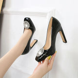 High Heels Women Party Shoes Pumps Rhinestone Black Red Super High Heel 10cm MartLion   