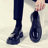 Men's Oxford shoes patent leather men's office formal formal lace-up heightened black leather MartLion black 38 
