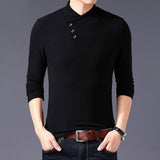 Spring Slim Fit T Shirt Men's Cotton Long Sleeve Irregular Collar Solid Color Clothes Mart Lion black t-shirt Asian size M 