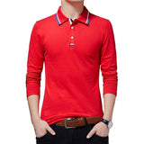 Autumn Casual Men's T-shirt Turn-down Long Sleeve Cotton Mart Lion Red T-shirt Asian size M 
