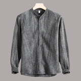 Men's Cotton Linen Shirts Henley Long Sleeve Casual Cotton MartLion XXXL Dark Gray 