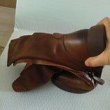 Ankle Boots Cow Leather Motorcycle Platform Wedge Winter Plush Knee High Women Shoes