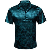 Luxury Shirts Men's Summer Silk Short Sleeve Blue Red Black Pink Green Gold Flower Slim Fit Casual Tops Blouses Barry Wang MartLion   