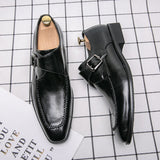 British Style Men's Dress Shoes Formal Split Leather Footwear Buckle Strap Oxfords Mart Lion   