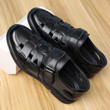  Men's Genuine Leather Sandals Summer Flat Soft Cow Leather Footwear Thick Sole Brand Black Casual Shoes MartLion - Mart Lion