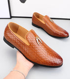 Men's Woven Leather Casual Shoes Trendy Party Wedding Loafers Moccasins Light Driving Flats Mart Lion   