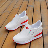 Women's Casual Shoes White Wedge Platform Outdoor Chunky Sneakers Breathable Height Increasing Female