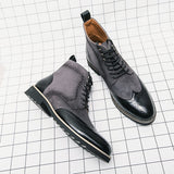 Patchwork Leather Boots Men's Suede And Split Leather Chelsea Leisure Formal Oxfords Shoes For Winter Mart Lion   