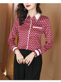 Female Red Plaid Printed Blusas Shirt Button Casual Blouse  Women's Clothing MartLion   