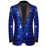 Men's Luxury Wave Striped Gold Sequin Blazer Jacket Shawl Lapel One Button Shiny Wedding Party Suit Jackets Dinner Tuxedo Blazer MartLion Pattern 1 Blue US XS 