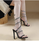 Runway style Bling Crystal Tassels Snake Coiled Women Sandals Stiletto High heels Summer Party Prom Shoes MartLion   