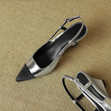 Spring Women Sandals Genuine Leather Shoes Pointed Toe Wedges Heels Ladies Golden Sliver MartLion   