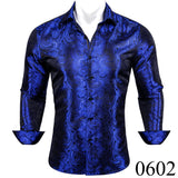 Luxury Silk Shirts Men's Green Paisley Long Sleeved Embroidered Tops Formal Casual Regular Slim Fit Blouses Anti Wrinkle MartLion 0602 S China