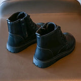 Kids Casual Boots PU Leather Black Zipper for Boys Girls Cross-tied Children Ankle High Boots Anti-skid Round Toes Soft MartLion