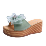 Summer Women Slippers Platform Open Toe Female Summer Outdoor Beach Slides Wedges Sandals Platform Slippers Crystal Bow Mart Lion Green 35 