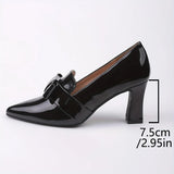 Elegant High Heeled Pumps For Women, Pointed Toe Shallow Mouth Slip On Soft Sole Dressy Chunky Heels, Bowknot Formal Shoes MartLion