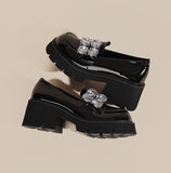 British Style Women's Rhinestone Lofers Female Slip-on Flats Platform Shoes Shallow Mouth Loafers Thick Soled Mart Lion   