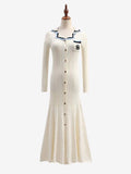 Elegant Slim Knitted Long Dress Women's Letter Single Breasted Long Sleeved MartLion   