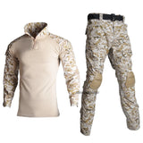Tactical Uniform with Elbow Knee Pads Camouflage Tactical Combat Training Shirts Pants Sets Airsoft Hunting Clothing Suit MartLion desert digital S 